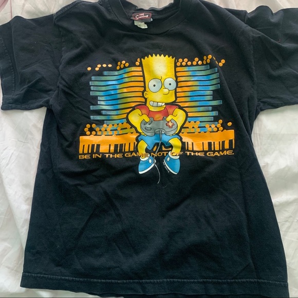 Vintage Black The Simpson’s Gamer Bart T-Shirt - Picture 3 of 7